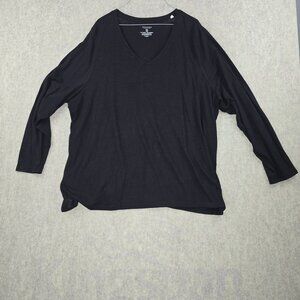 Sonoma Life + Style Womens V-Neck Black Long Sleeve Top Size 3X Cotton Blend